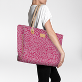 Beach Bag Large | Laminated Fabric Cheetah - Pink / Chunky Zip Utility Shopper Bag by Thandana