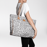 Beach Bag Large | Laminated Fabric Cheetah - White / Chunky Zip Utility Shopper Bag by Thandana