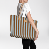 Beach Bag Large | Laminated Fabric Coastal Stripe - Blue / Chunky Zip Utility Shopper Bag by Thandana