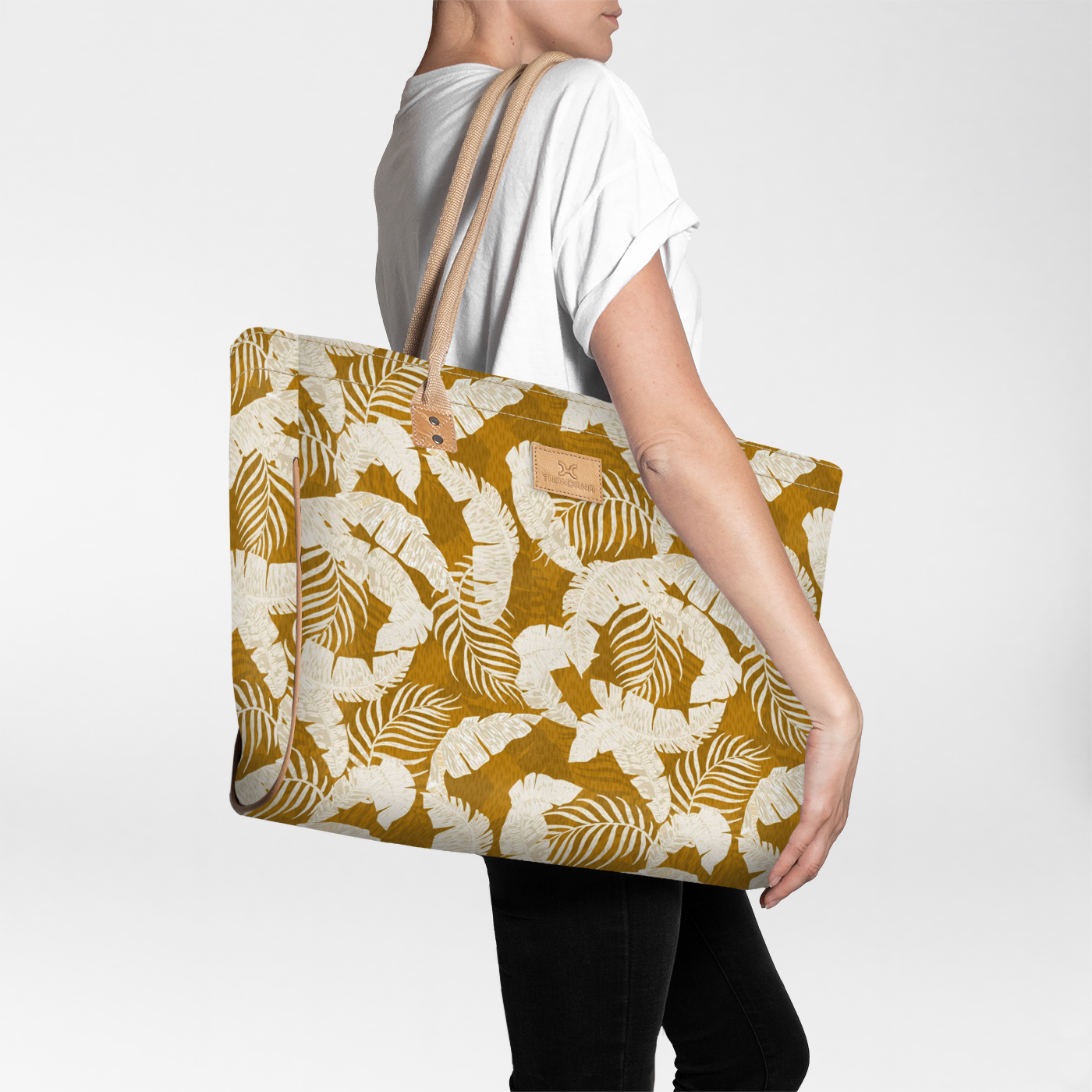 Beach Bag Large | Laminated Fabric Fauna - Earth / Chunky Zip Utility Shopper Bag by Thandana