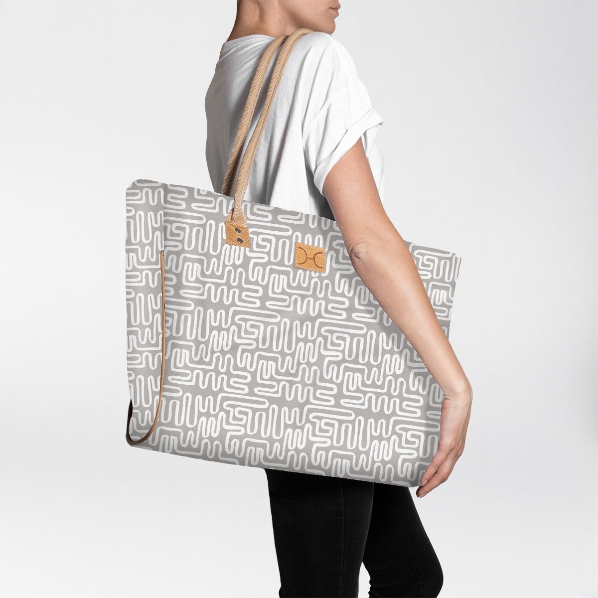 Beach Bag Large | Laminated Fabric Geo - Moonstruck / Chunky Zip Utility Shopper Bag by Thandana