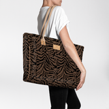 Beach Bag Large | Laminated Fabric Nomad Stripe - Coffee / Chunky Zip Utility Shopper Bag by Thandana