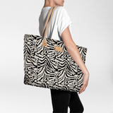 Beach Bag Large | Laminated Fabric Nomad Stripe - Pitch / Chunky Zip Utility Shopper Bag by Thandana