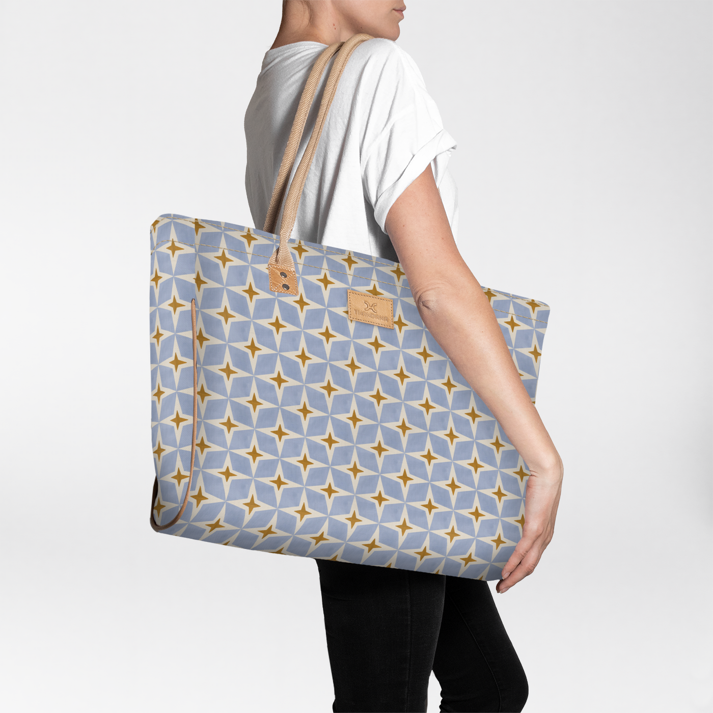 Beach Bag Large | Laminated Fabric Nova - Mist / Chunky Zip Utility Shopper Bag by Thandana