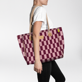 Beach Bag Medium | Laminated Fabric Checkmate - Cherry / Chunky Zip Utility Shopper Bag by Thandana