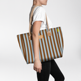 Beach Bag Medium | Laminated Fabric Coastal Stripe - Blue / Chunky Zip Utility Shopper Bag by Thandana