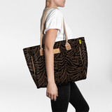 Beach Bag Medium | Laminated Fabric Nomad Stripe - Coffee / Chunky Zip Utility Shopper Bag by Thandana