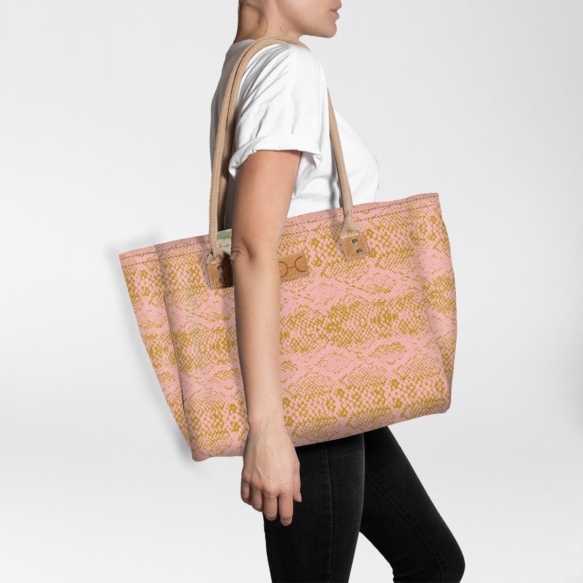 Beach Bag Medium | Laminated Fabric Python - Bloom / Chunky Zip Utility Shopper Bag by Thandana