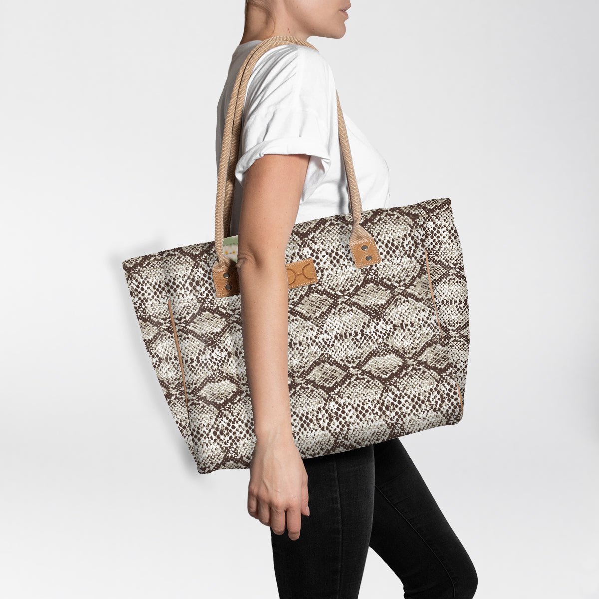 Beach Bag Medium | Laminated Fabric Python - Moody / Chunky Zip Utility Shopper Bag by Thandana