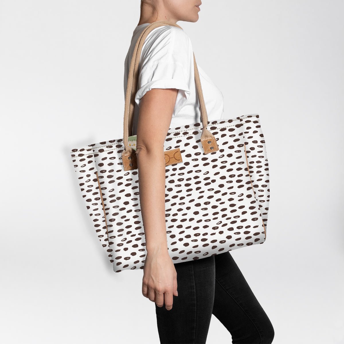 Beach Bag Medium | Laminated Fabric Seeds - White / Chunky Zip Utility Shopper Bag by Thandana