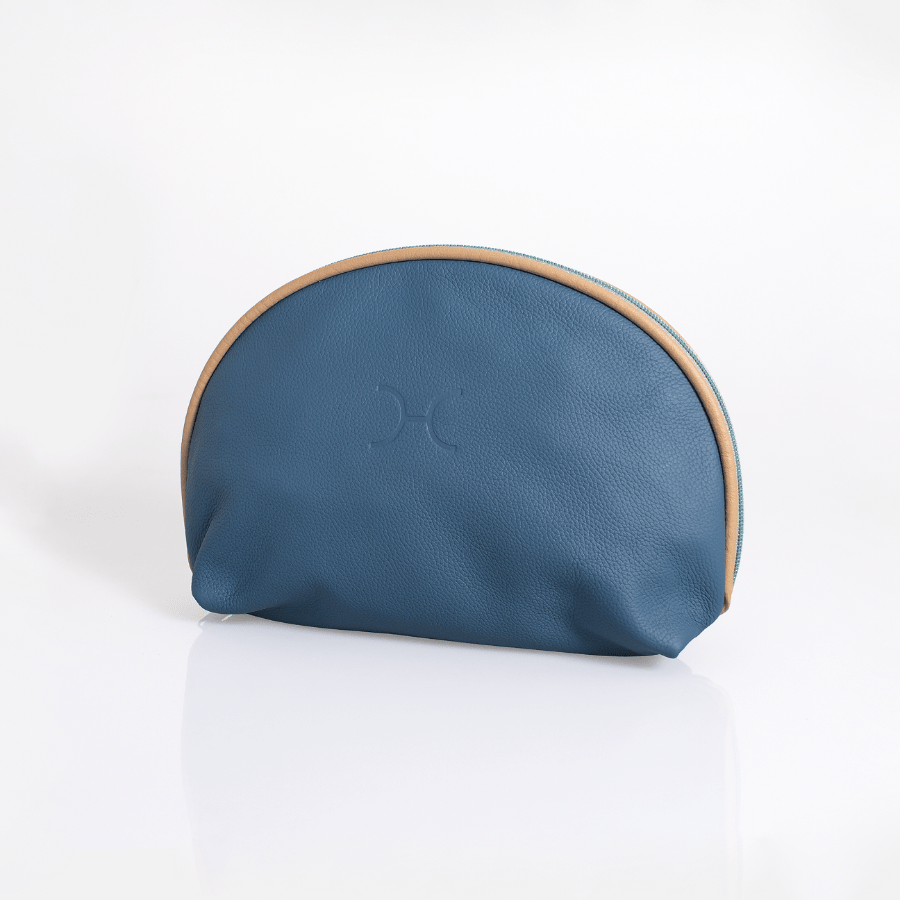 Big Mouth Bag | Genuine Leather Aqua Leather Makeup Bag by Thandana