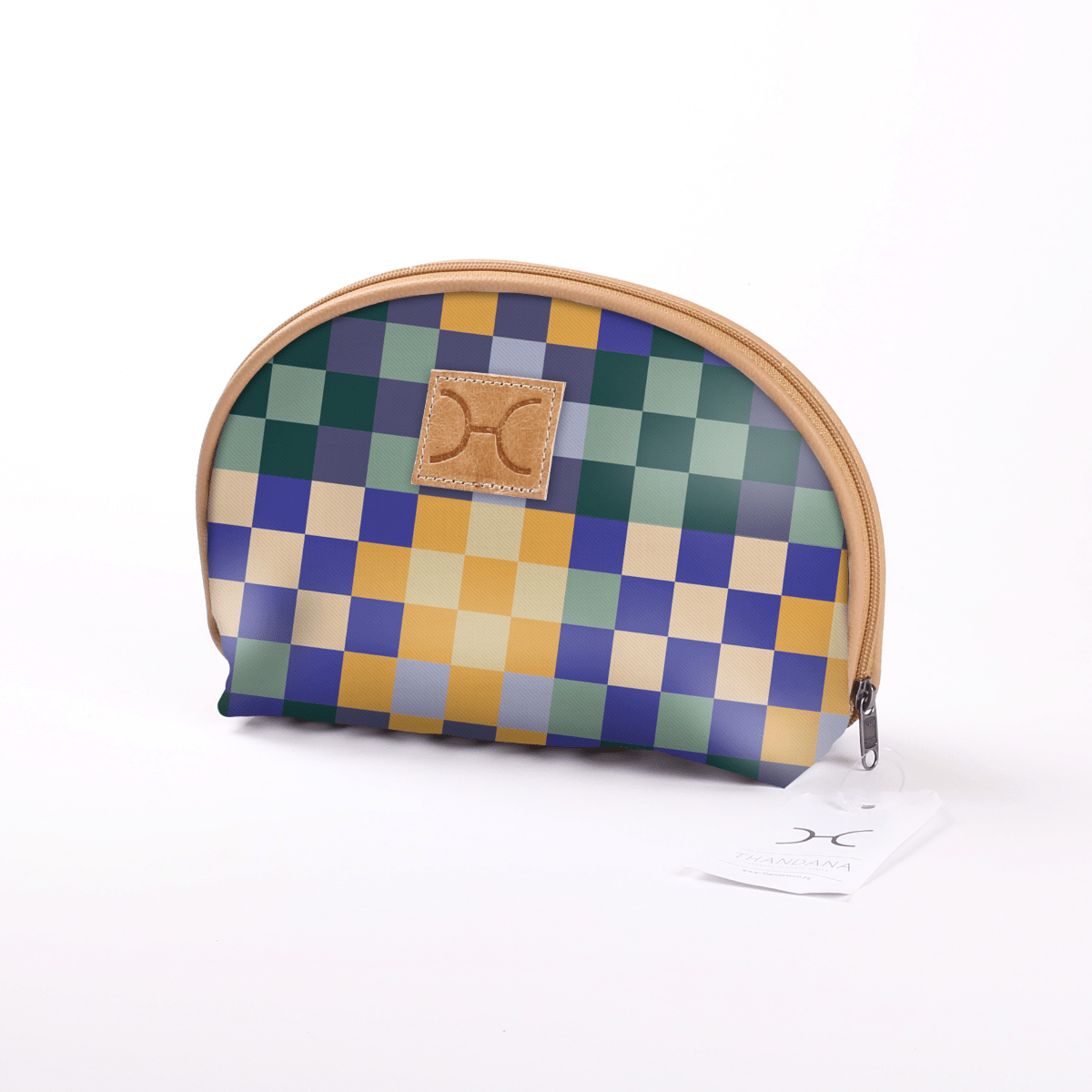 Big Mouth Bag | Laminated Fabric Checker - Jet / Chunky Zip Make Up Fabric Bag by Thandana