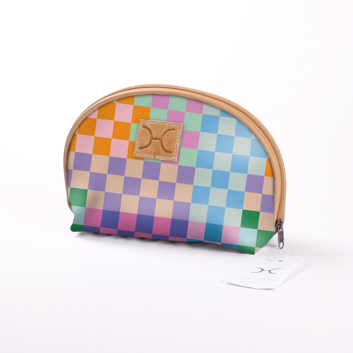 Big Mouth Bag | Laminated Fabric Checker - Preppy / Chunky Zip Make Up Fabric Bag by Thandana