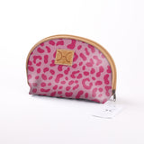 Big Mouth Bag | Laminated Fabric Cheetah - Pink / Chunky Zip Make Up Fabric Bag by Thandana