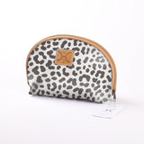 Big Mouth Bag | Laminated Fabric Cheetah - White / Chunky Zip Make Up Fabric Bag by Thandana