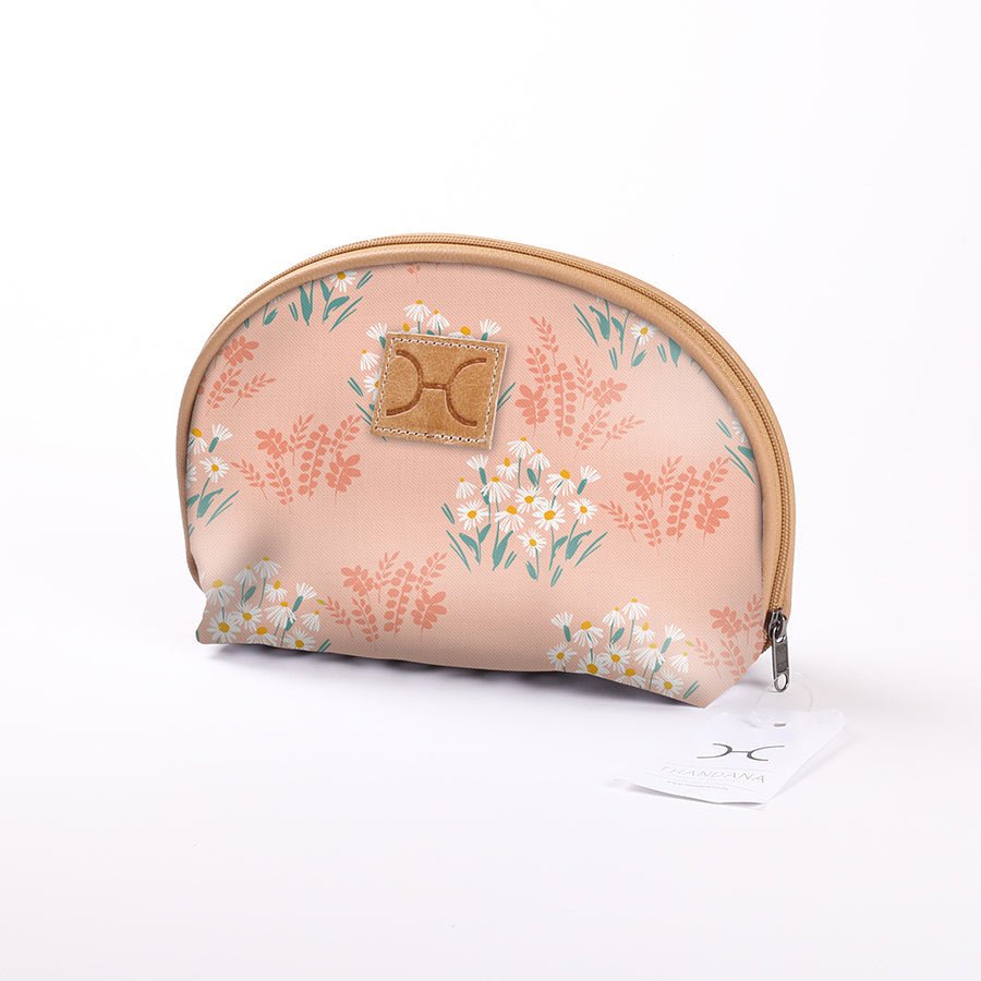 Big Mouth Bag | Laminated Fabric Crazy Daisy - Blush / Chunky Zip Make Up Fabric Bag by Thandana