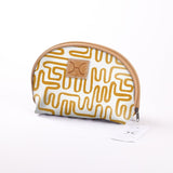 Big Mouth Bag | Laminated Fabric Geo - Sand / Chunky Zip Make Up Fabric Bag by Thandana