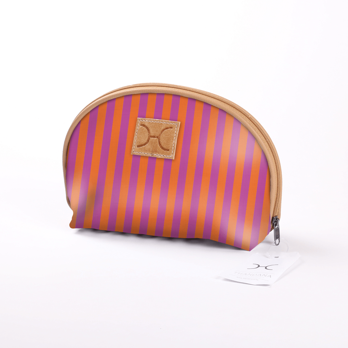 Big Mouth Bag | Laminated Fabric Linear - Preppy / Chunky Zip Make Up Fabric Bag by Thandana