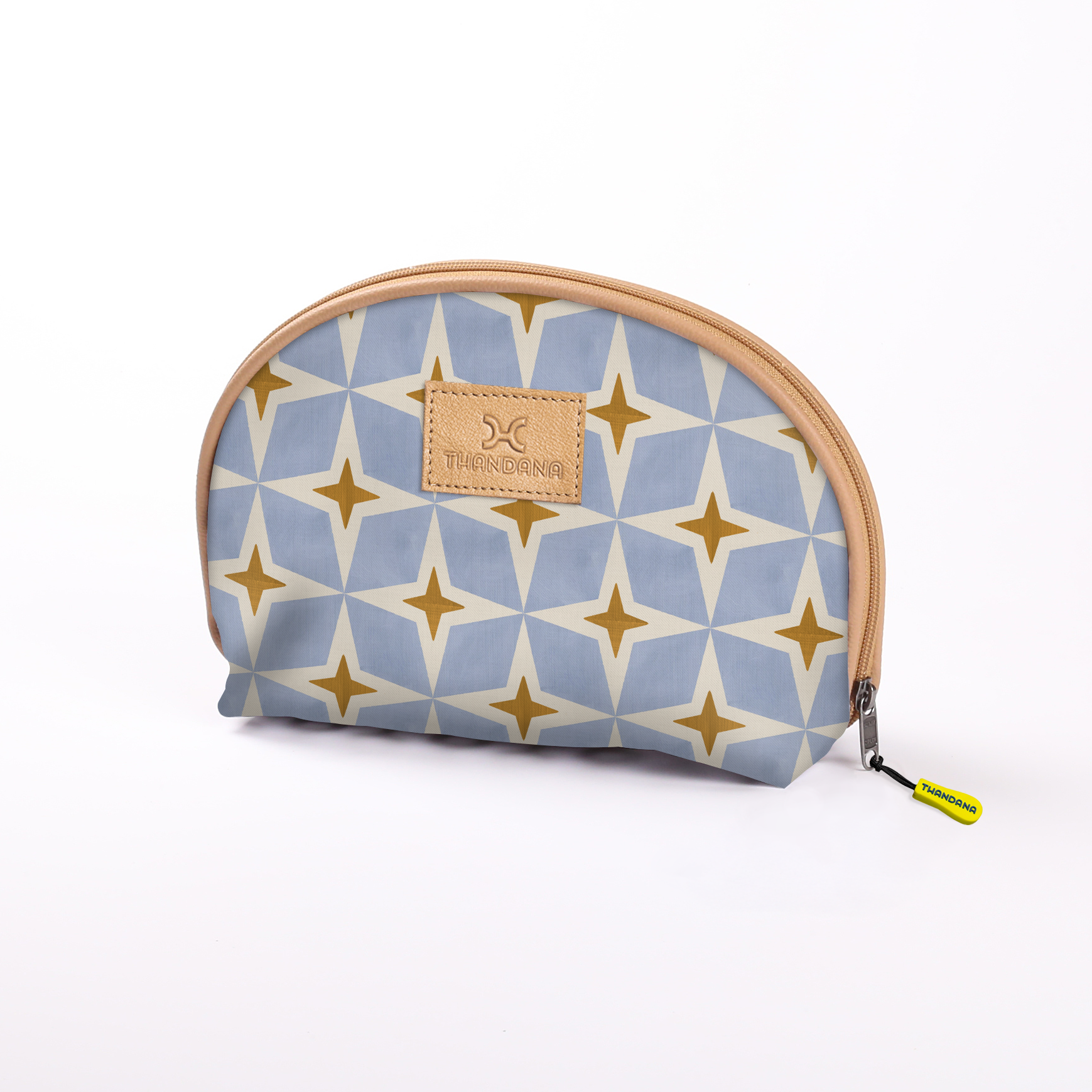 Big Mouth Bag | Laminated Fabric Nova - Mist / Chunky Zip Make Up Fabric Bag by Thandana