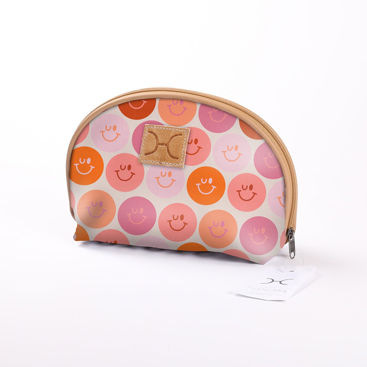 Big Mouth Bag | Laminated Fabric Smiley - Blush / Chunky Zip Make Up Fabric Bag by Thandana