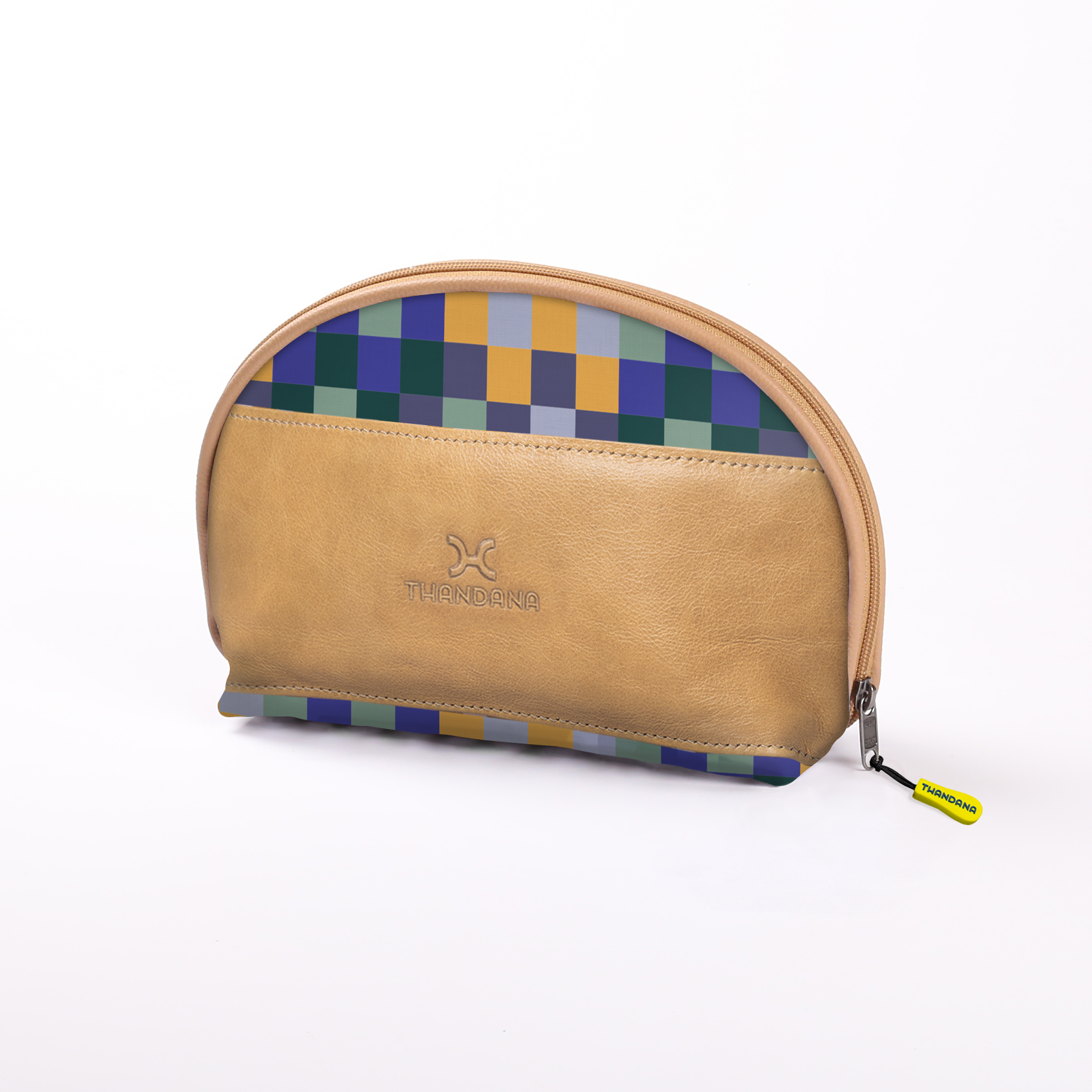 Big Mouth Extender Bag | Laminated Fabric Checker - Jet / Chunky Zip Make Up Fabric Bag by Thandana