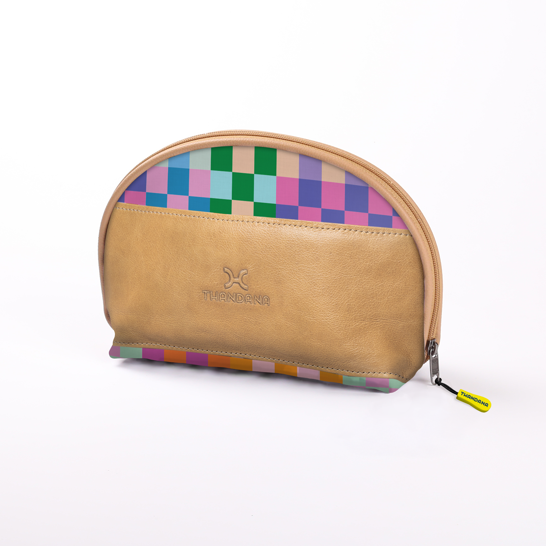 Big Mouth Extender Bag | Laminated Fabric Checker - Preppy / Chunky Zip Make Up Fabric Bag by Thandana