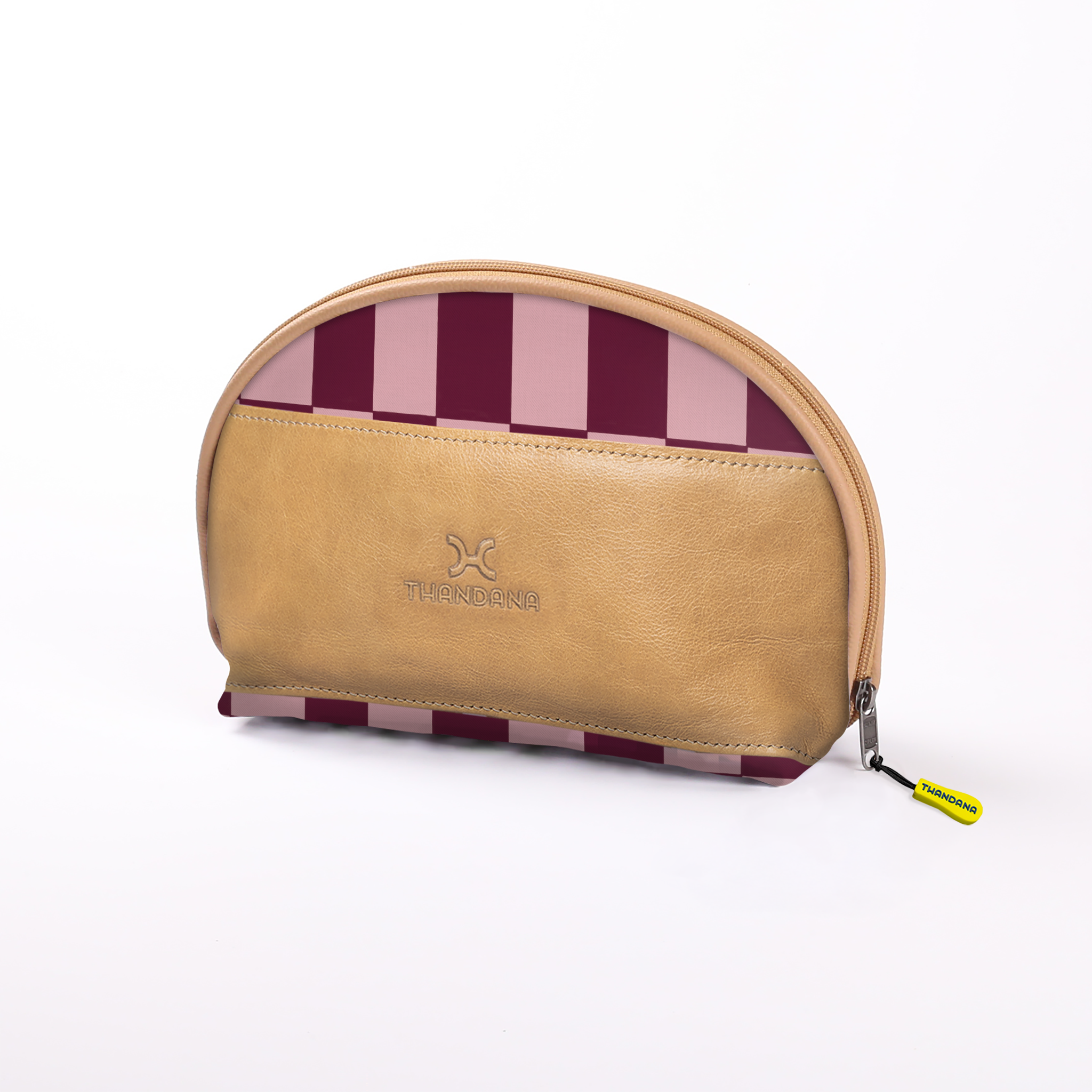 Big Mouth Extender Bag | Laminated Fabric Checkmate - Cherry / Chunky Zip Make Up Fabric Bag by Thandana