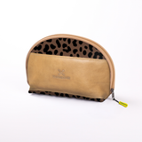 Big Mouth Extender Bag | Laminated Fabric Cheetah - Coffee / Chunky Zip Make Up Fabric Bag by Thandana