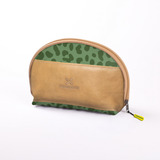 Big Mouth Extender Bag | Laminated Fabric Cheetah - Olive / Chunky Zip Make Up Fabric Bag by Thandana