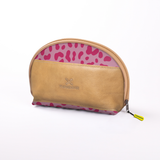 Big Mouth Extender Bag | Laminated Fabric Cheetah - Pink / Chunky Zip Make Up Fabric Bag by Thandana