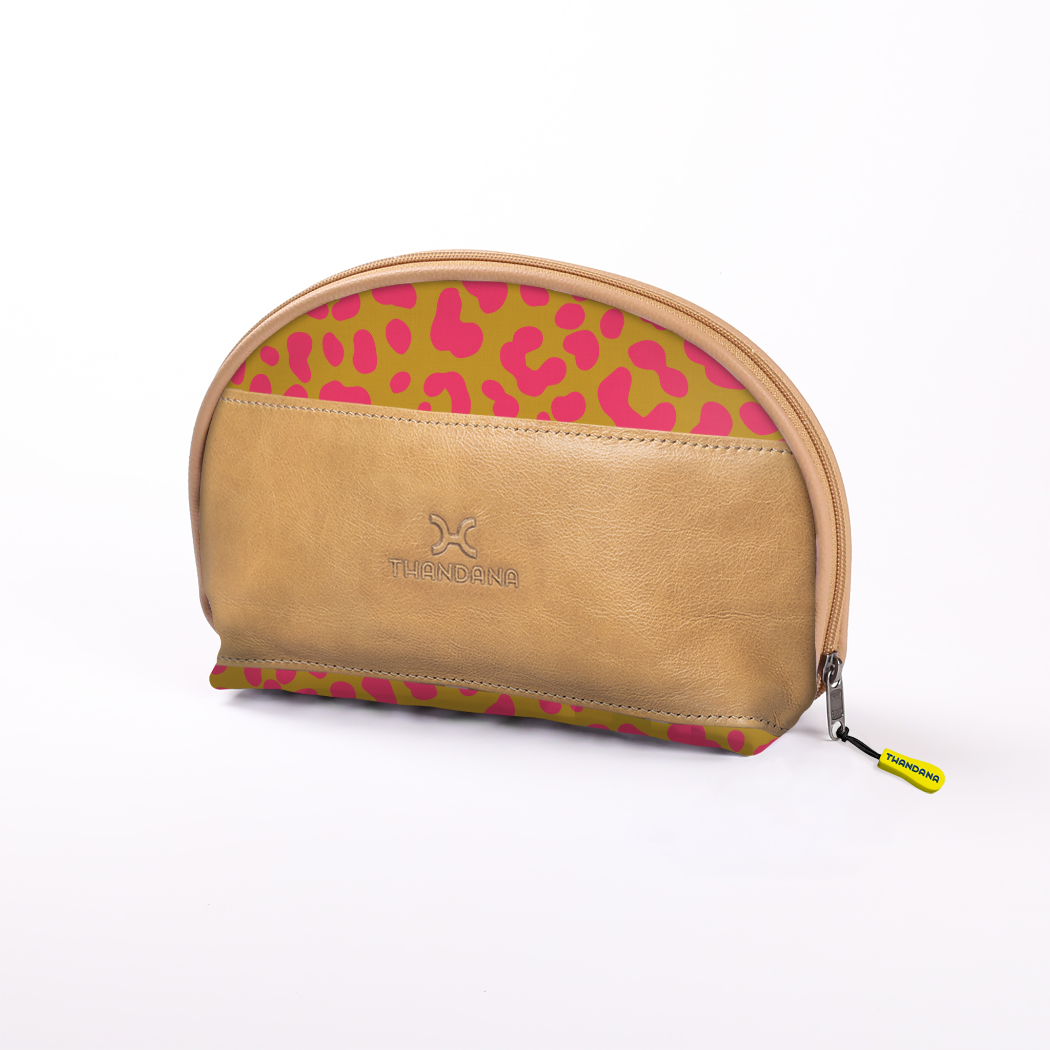 Big Mouth Extender Bag | Laminated Fabric Cheetah - Preppy / Chunky Zip Make Up Fabric Bag by Thandana