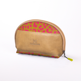 Big Mouth Extender Bag | Laminated Fabric Cheetah - Preppy / Chunky Zip Make Up Fabric Bag by Thandana