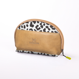 Big Mouth Extender Bag | Laminated Fabric Cheetah - White / Chunky Zip Make Up Fabric Bag by Thandana