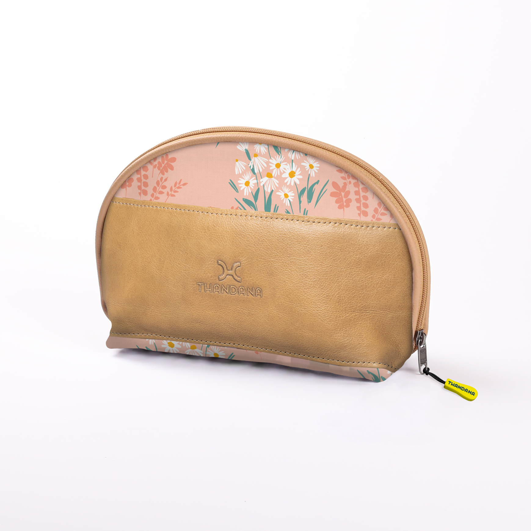 Big Mouth Extender Bag | Laminated Fabric Crazy Daisy - Blush / Chunky Zip Make Up Fabric Bag by Thandana