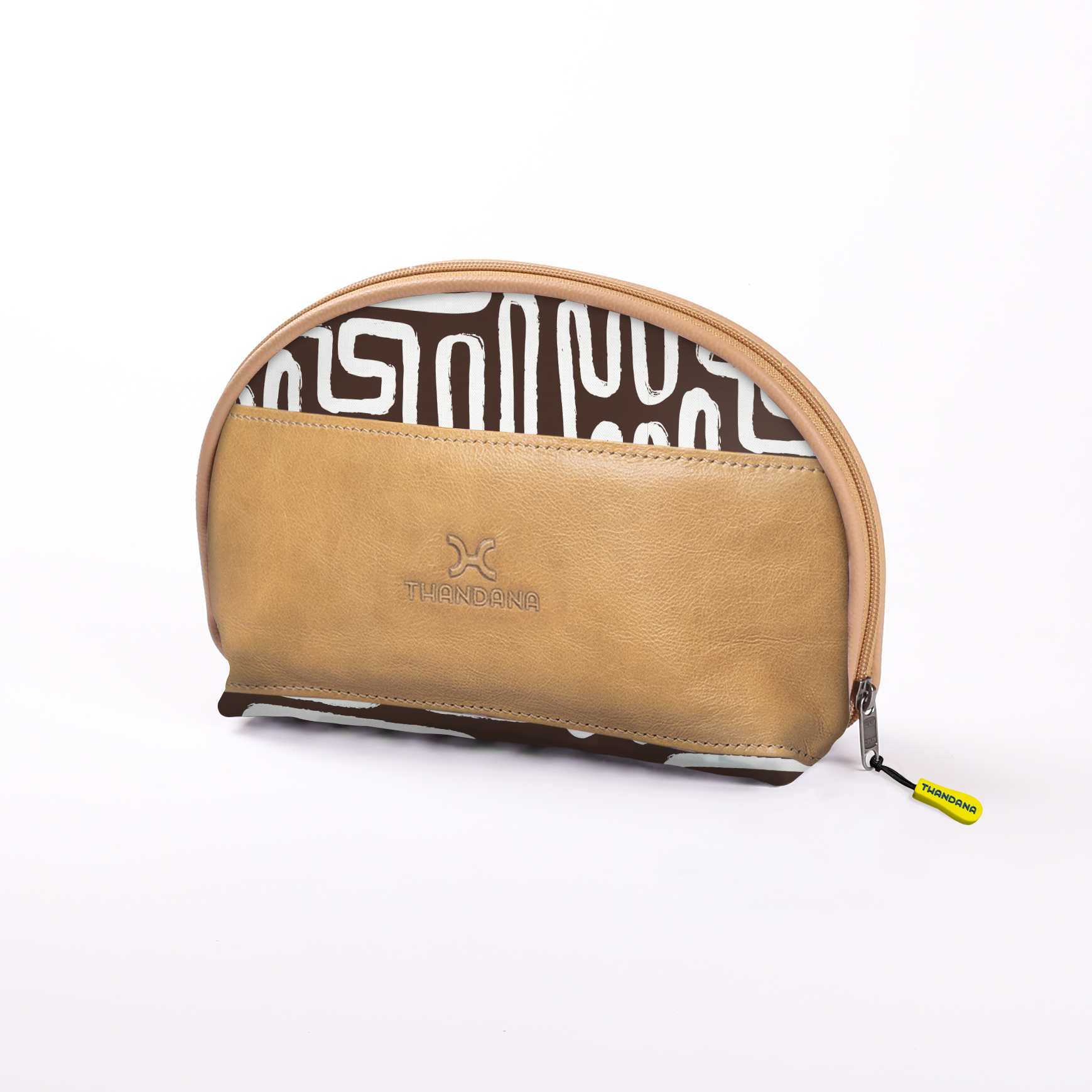 Big Mouth Extender Bag | Laminated Fabric Geo - Black / Chunky Zip Make Up Fabric Bag by Thandana