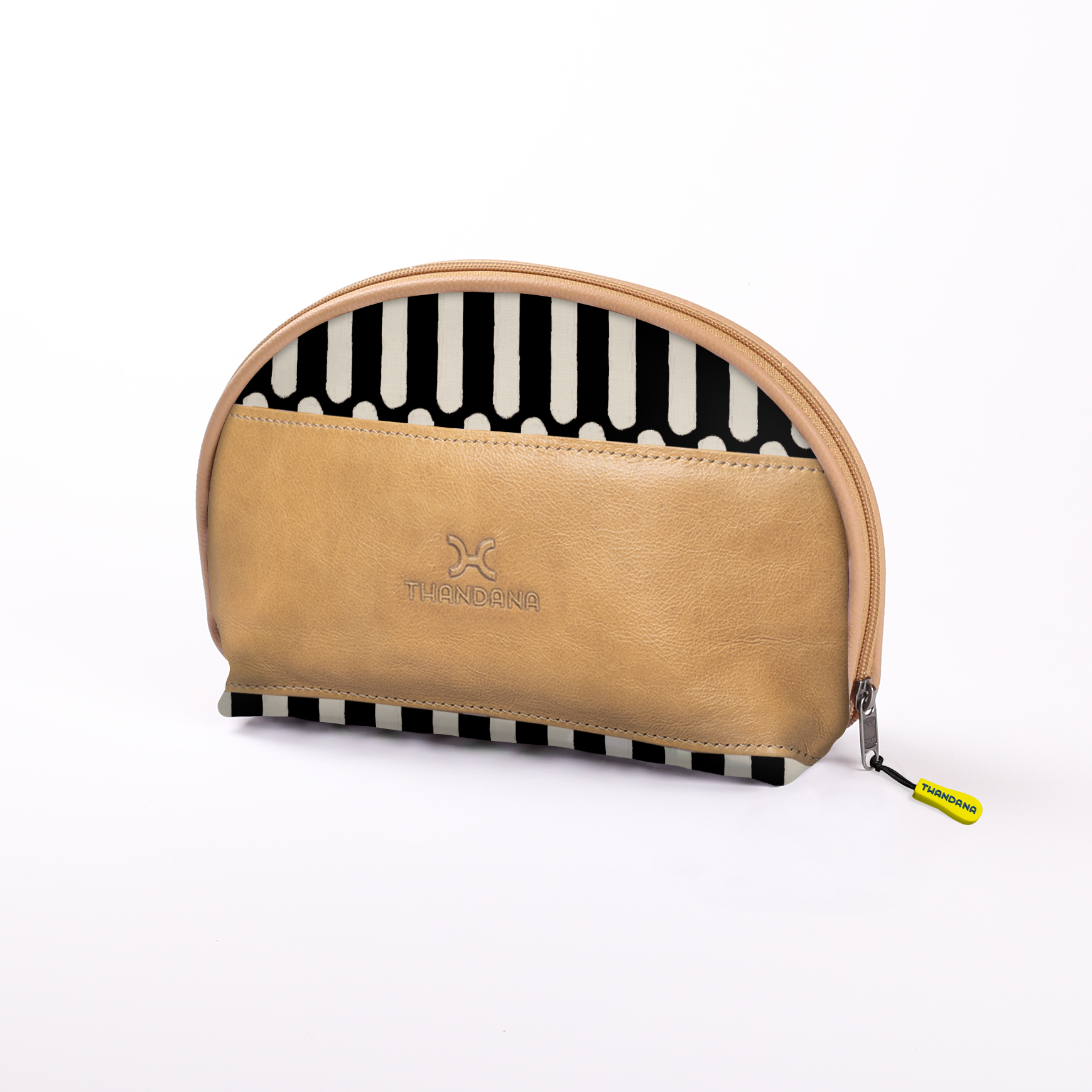 Big Mouth Extender Bag | Laminated Fabric Indie - Pitch / Chunky Zip Make Up Fabric Bag by Thandana