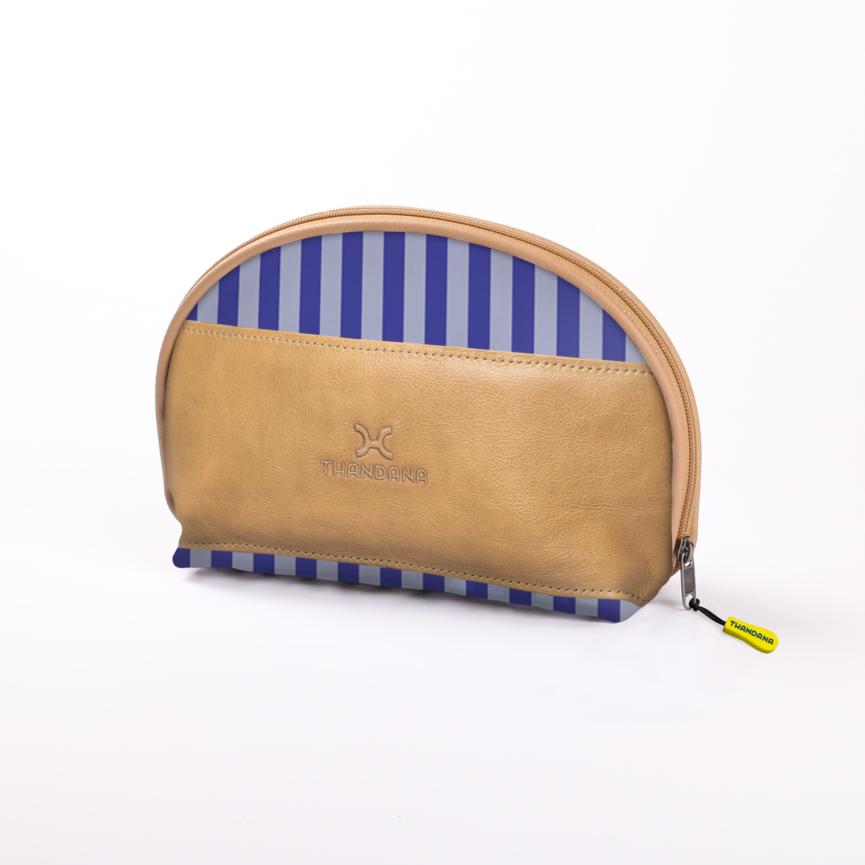 Big Mouth Extender Bag | Laminated Fabric Linear - Jet / Chunky Zip Make Up Fabric Bag by Thandana