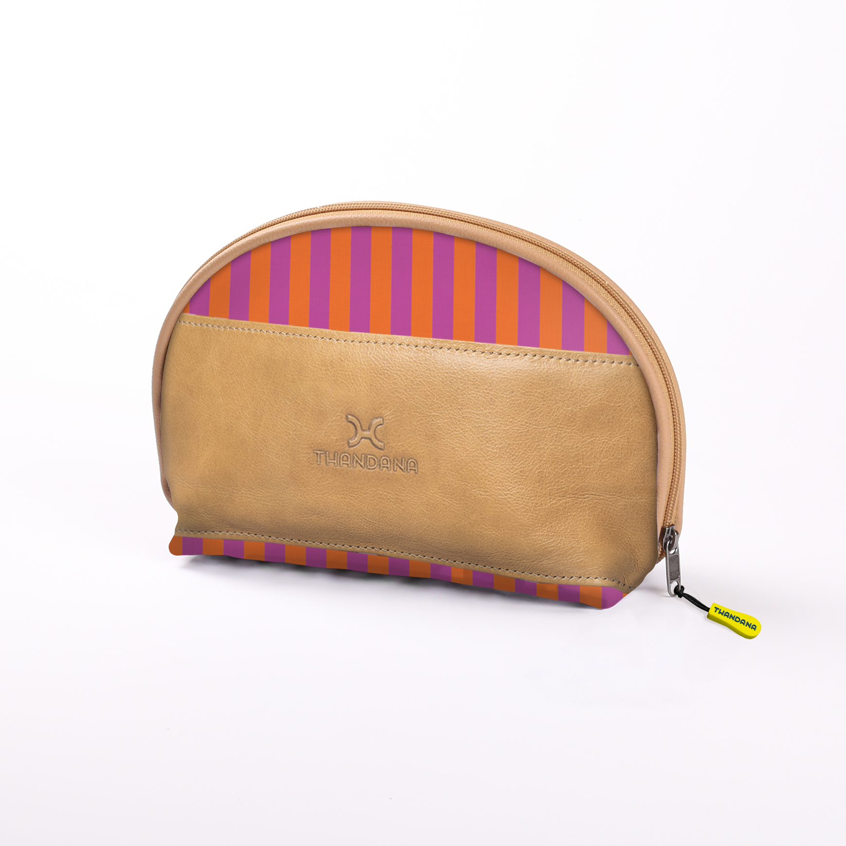 Big Mouth Extender Bag | Laminated Fabric Linear - Preppy / Chunky Zip Make Up Fabric Bag by Thandana