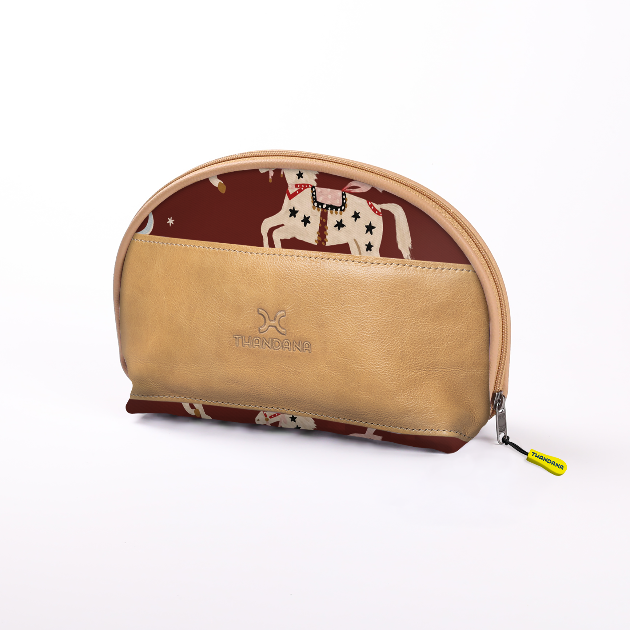 Big Mouth Extender Bag | Laminated Fabric Midnight Pony - Cherry / Chunky Zip Make Up Fabric Bag by Thandana