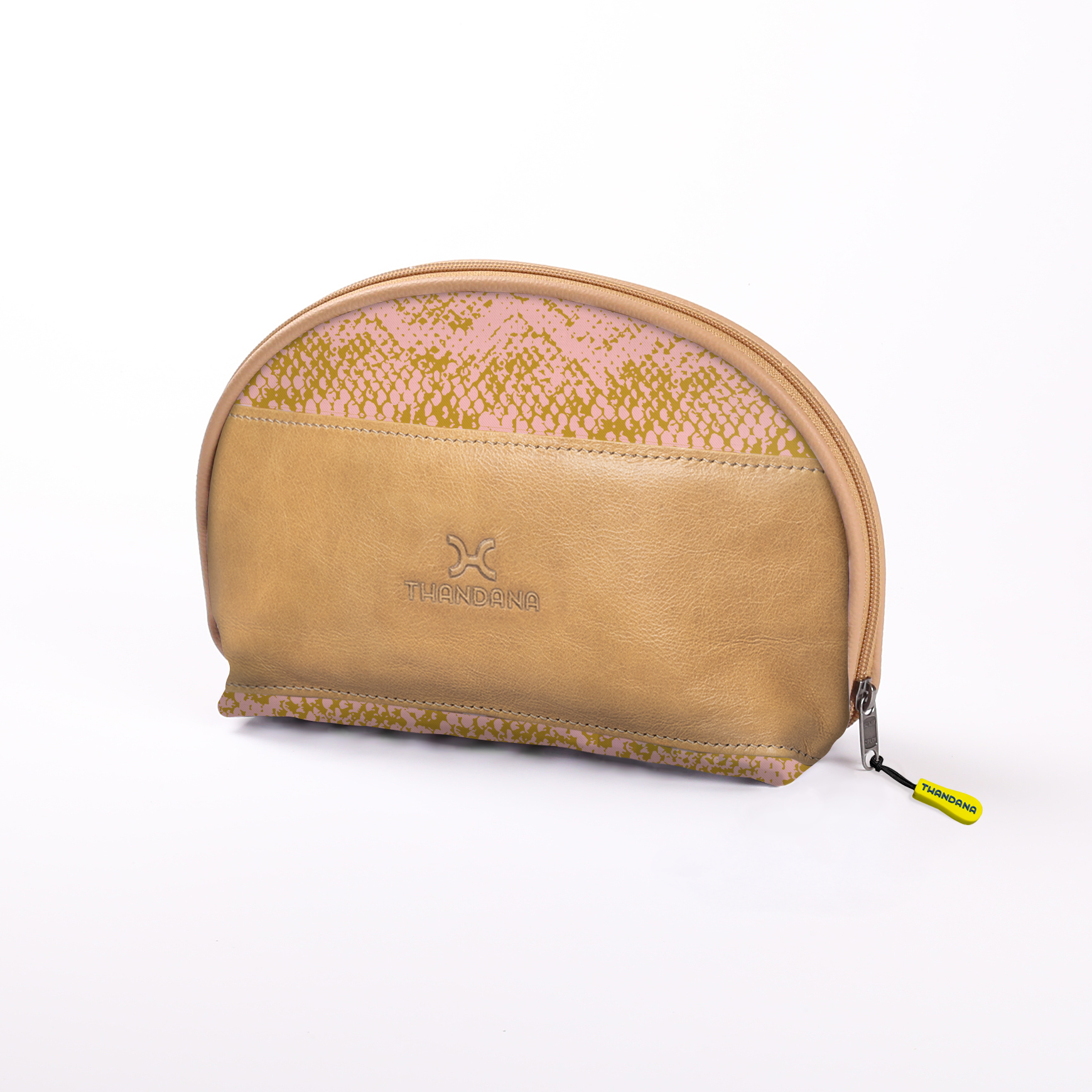 Big Mouth Extender Bag | Laminated Fabric Python - Bloom / Chunky Zip Make Up Fabric Bag by Thandana