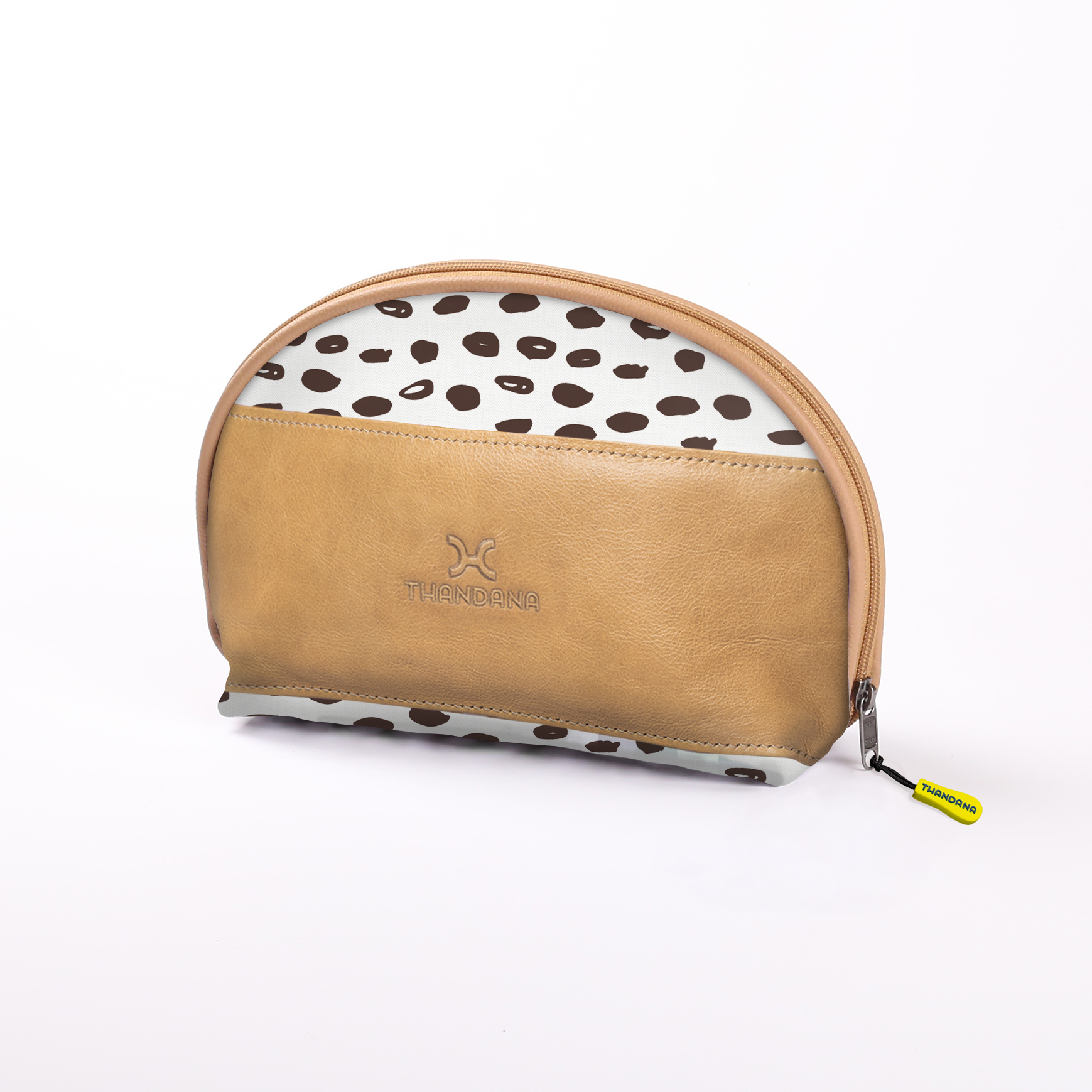 Big Mouth Extender Bag | Laminated Fabric Seeds - White / Chunky Zip Make Up Fabric Bag by Thandana