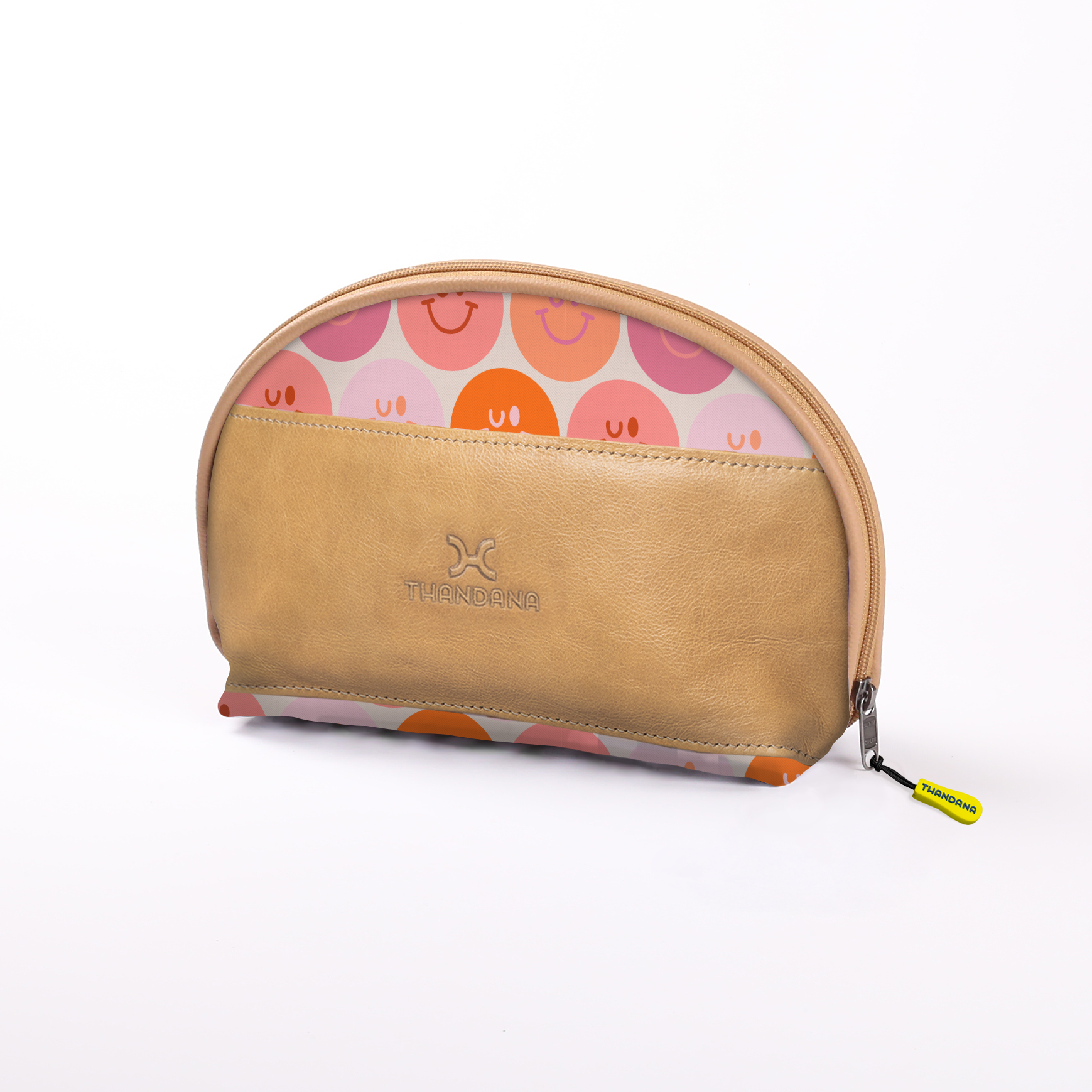 Big Mouth Extender Bag | Laminated Fabric Smiley - Blush / Chunky Zip Make Up Fabric Bag by Thandana