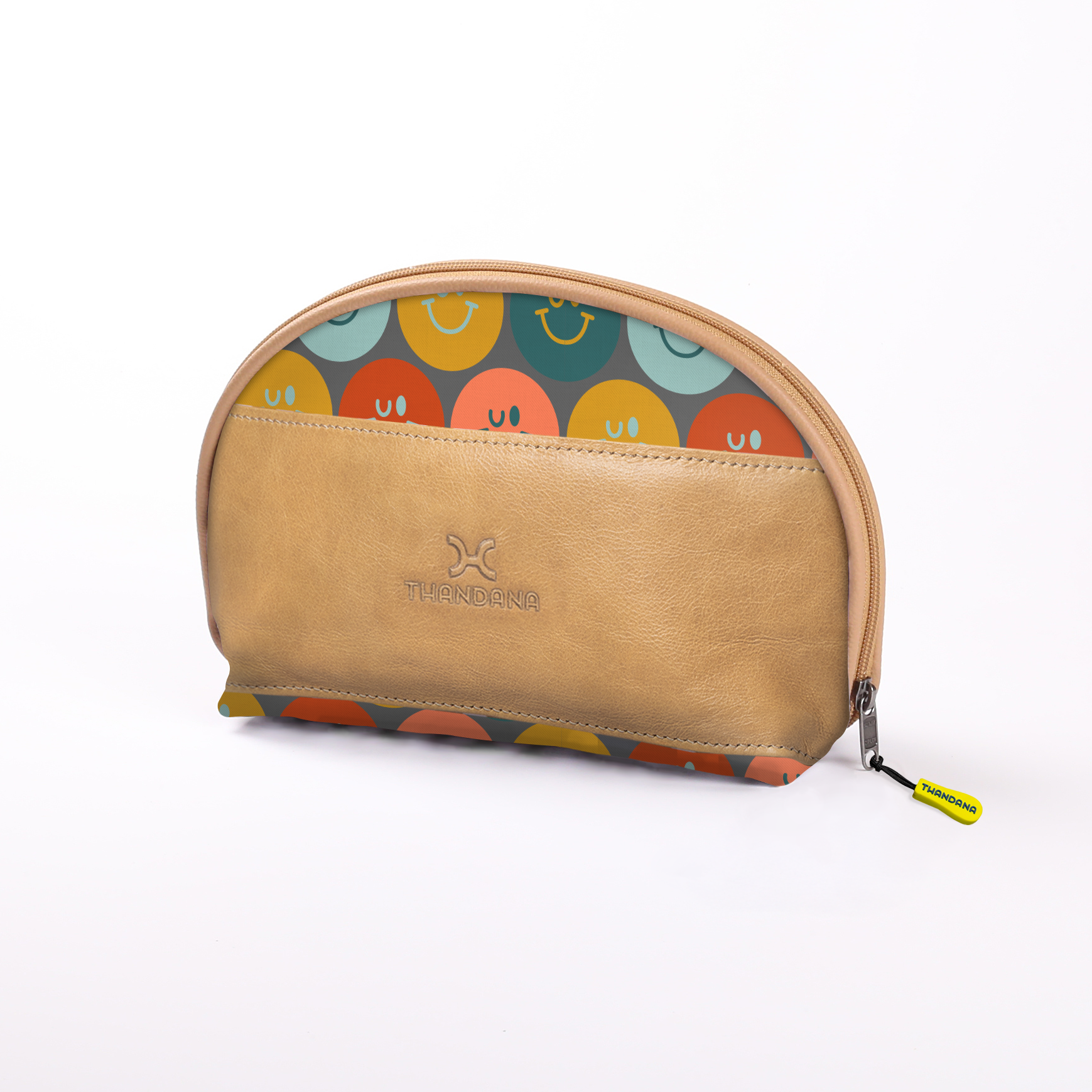 Big Mouth Extender Bag | Laminated Fabric Smiley -jet / Chunky Zip Make Up Fabric Bag by Thandana