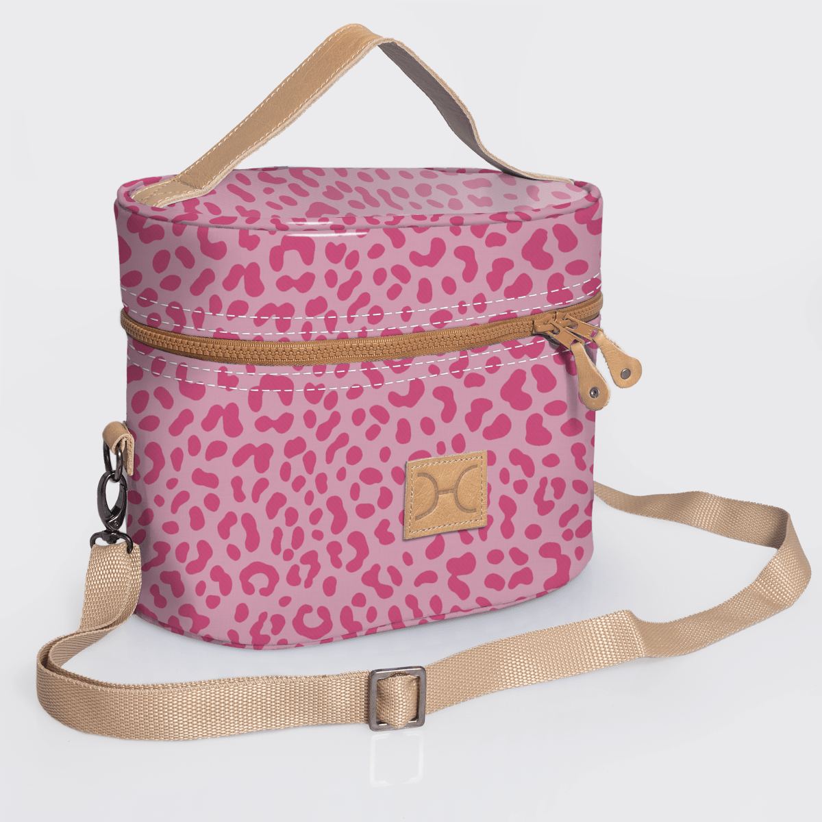 Bougie vanity beige | laminated fabric with genuine leather - cheetah - pink - vanity fabric