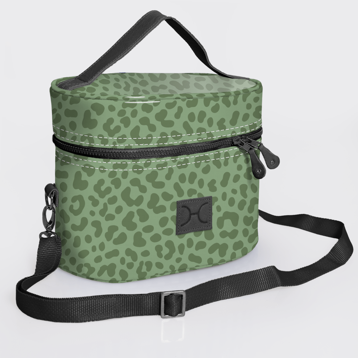 Bougie Vanity Black | Laminated Fabric with Genuine Leather Cheetah - Olive Vanity Fabric by Thandana