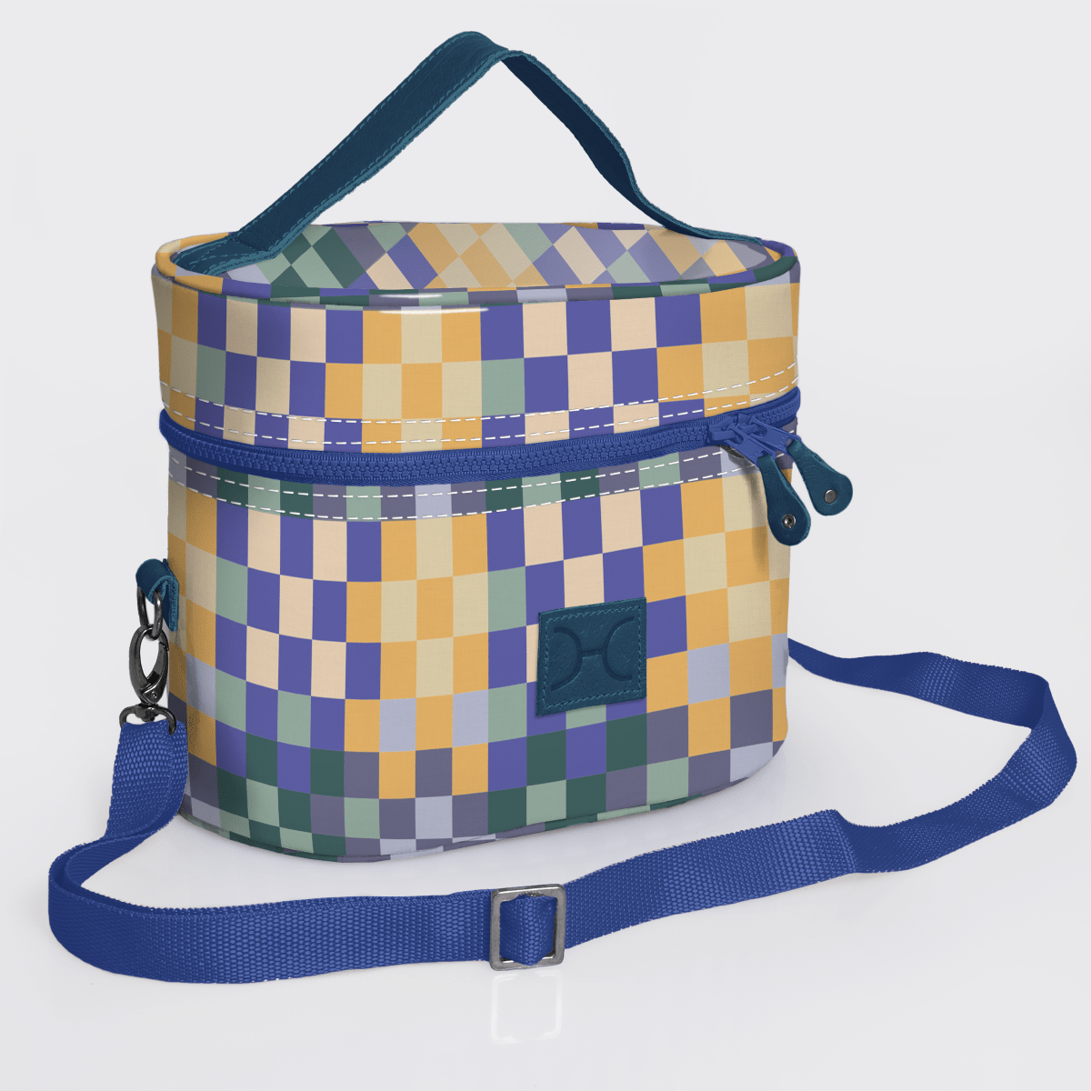 Bougie Vanity Blue | Laminated Fabric with Genuine Leather Checker - Jet Vanity Fabric by Thandana