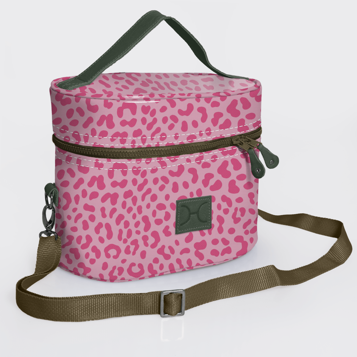 Bougie Vanity Olive | Laminated Fabric with Genuine Leather Cheetah - Pink Vanity Fabric by Thandana