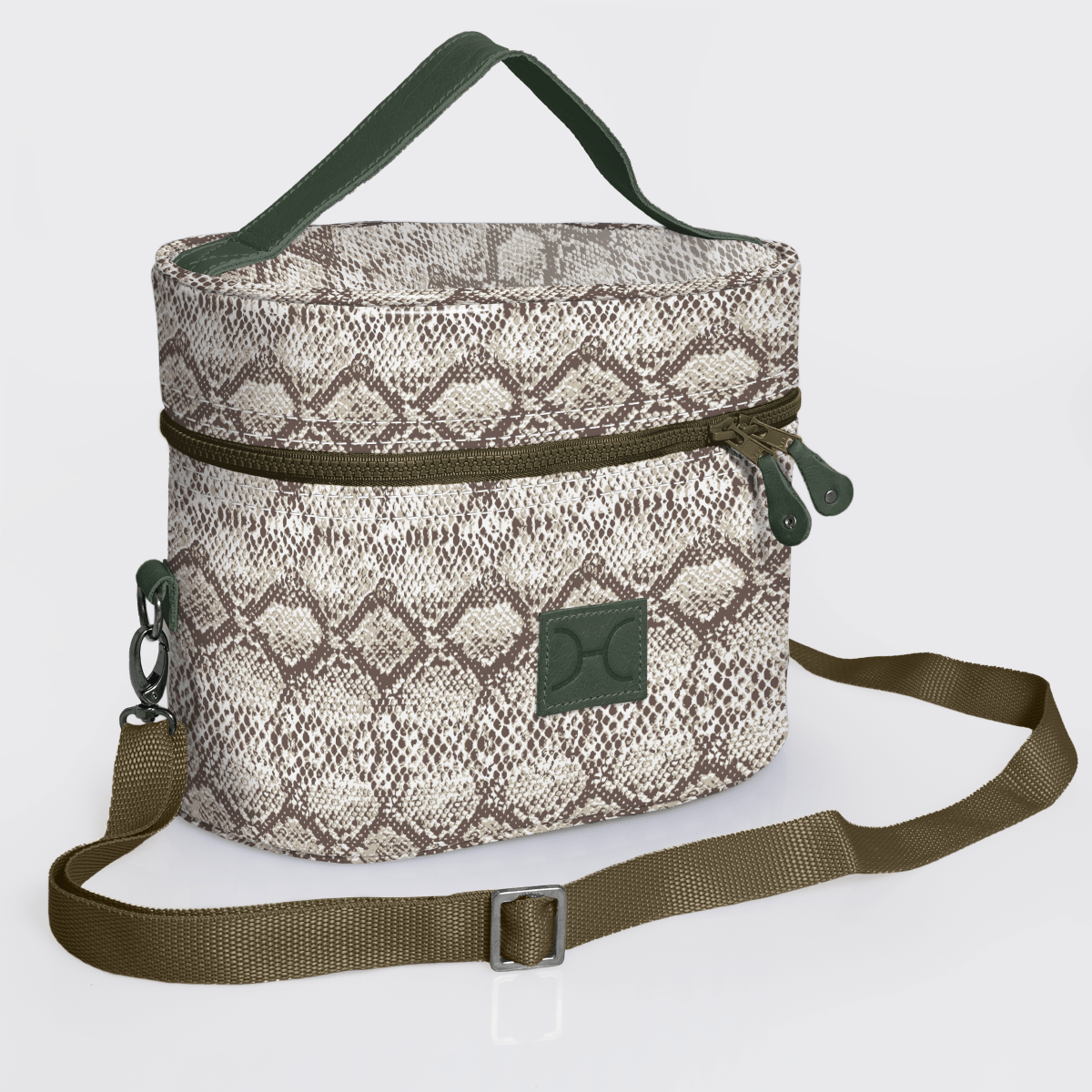 Bougie Vanity Olive | Laminated Fabric with Genuine Leather Python - Moody Vanity Fabric by Thandana