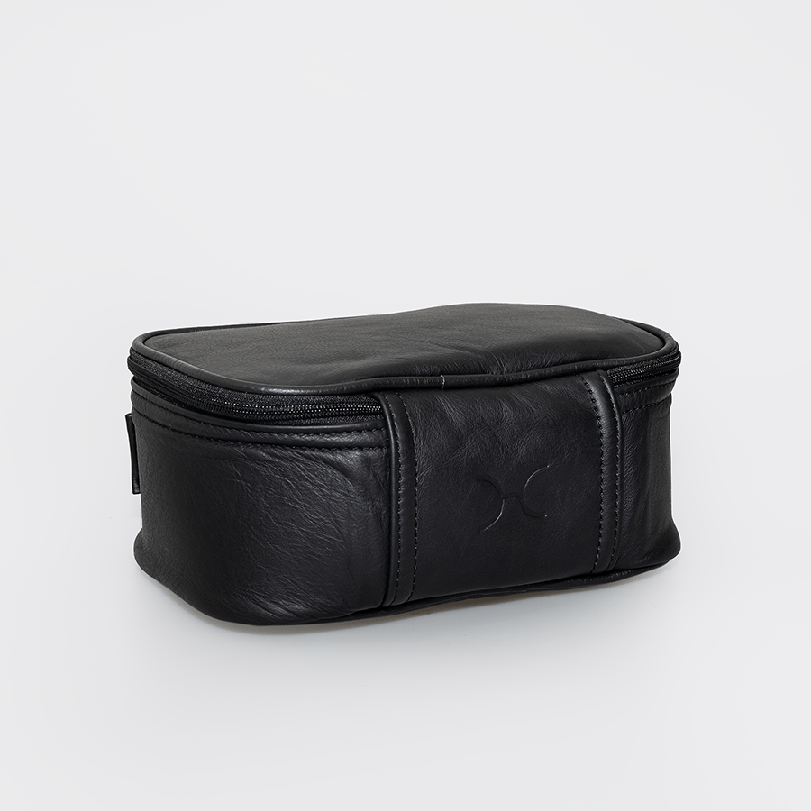 Box Vanity | Genuine Leather Black Leather Vanity Bag by Thandana