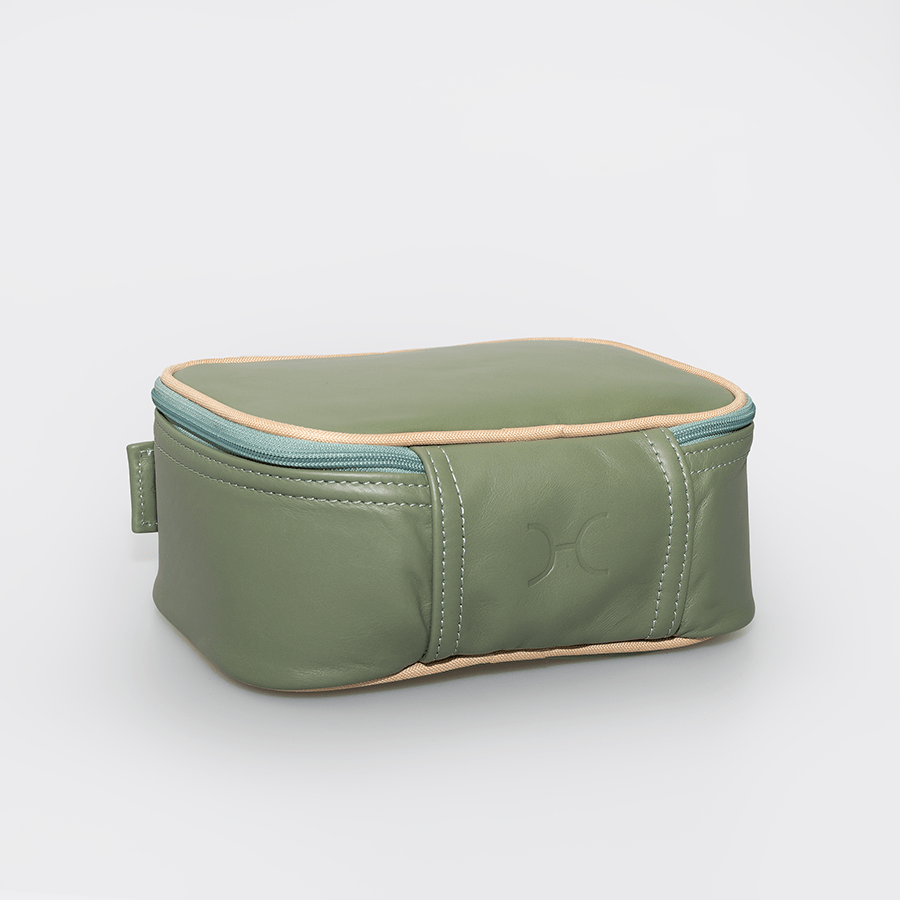 Box Vanity | Genuine Leather Green Leather Vanity Bag by Thandana